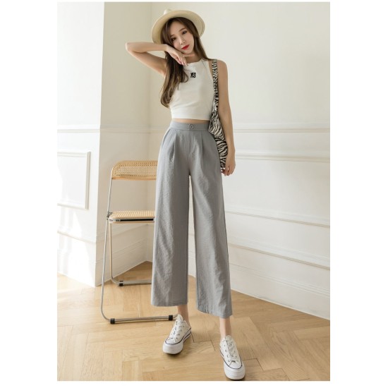 Wide Leg Pants Women Cotton Linen High Waist Pants Solid Color Pockets Wide Leg Pants Women Cotton Linen High Waist Pants Solid Color Pockets