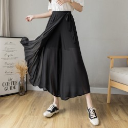 Style Women Pleated Chiffon Trousers Plus Size High Waist Pants