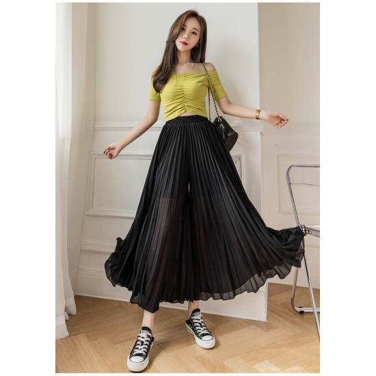Loose Pleated Chiffon Pants Elastic High Waist Thin Wide Leg Pants Loose Pleated Chiffon Pants Elastic High Waist Thin Wide Leg Pants