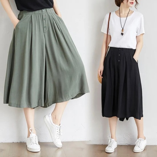 Women Culottes Summer Plus size Loose Wide Leg Pants High waist Cotton Skirts Women Culottes Summer Plus size Loose Wide Leg Pants High waist Cotton Skirts