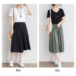 Women Culottes Summer Plus size Loose Wide Leg Pants High waist Cotton Skirts