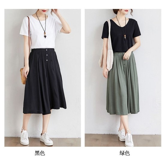 Women Culottes Summer Plus size Loose Wide Leg Pants High waist Cotton Skirts Women Culottes Summer Plus size Loose Wide Leg Pants High waist Cotton Skirts