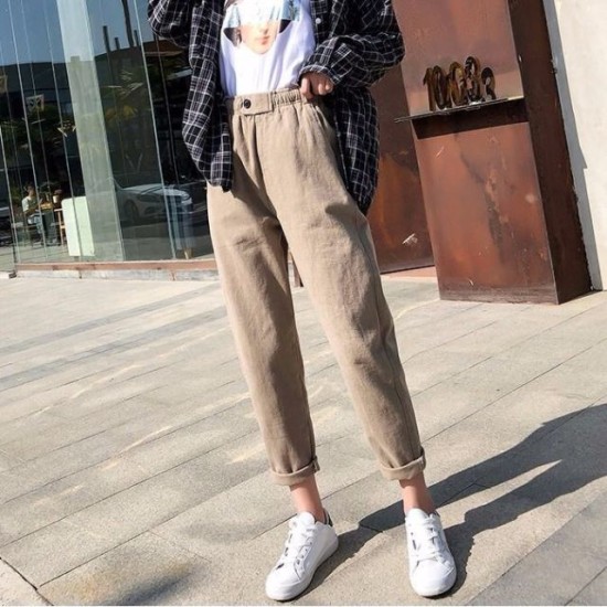 Pants Elastic Waist Solid Corduroy Pant Clothing Basic All-match Pants Elastic Waist Solid Corduroy Pant Clothing Basic All-match
