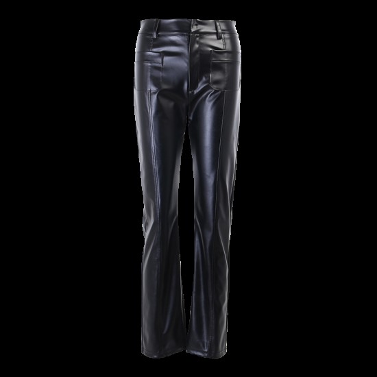Faux Leather Pant Pockets Straight Pant Trousers Elegant High Waist Office Faux Leather Pant Pockets Straight Pant Trousers Elegant High Waist Office