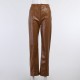 Faux Leather Pant Pockets Straight Pant Trousers Elegant High Waist Office Faux Leather Pant Pockets Straight Pant Trousers Elegant High Waist Office