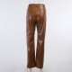 Faux Leather Pant Pockets Straight Pant Trousers Elegant High Waist Office Faux Leather Pant Pockets Straight Pant Trousers Elegant High Waist Office
