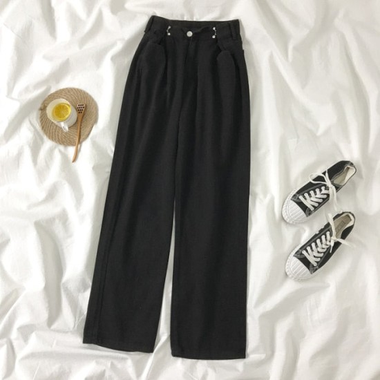 Streetwear Straight Solid Color High Waist Trouser Baggy Fashion Streetwear Straight Solid Color High Waist Trouser Baggy Fashion