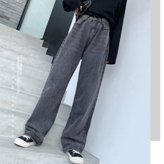 Streetwear Straight Solid Color High Waist Trouser Baggy Fashion Streetwear Straight Solid Color High Waist Trouser Baggy Fashion