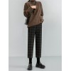 Checkered Plaid Wide Leg High Waist Straight Capris Wild Trousers