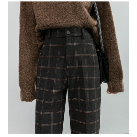 Checkered Plaid Wide Leg High Waist Straight Capris Wild Trousers Checkered Plaid Wide Leg High Waist Straight Capris Wild Trousers