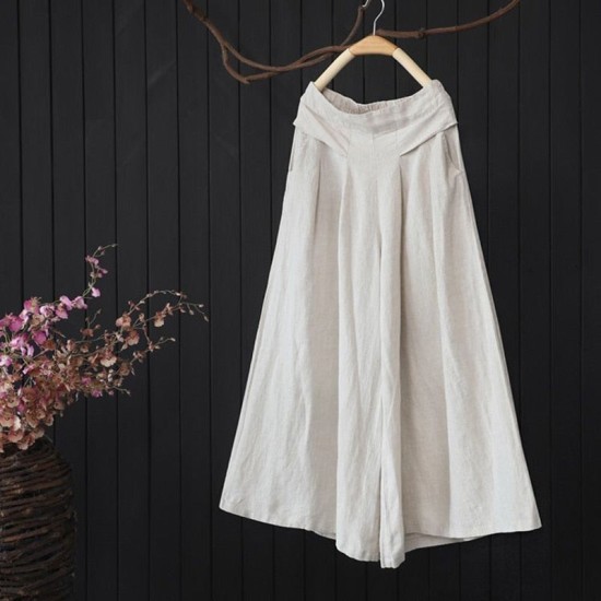 Large Size Linen Comfortable Nine-Point Wide-Leg Pants Skirt Large Size Linen Comfortable Nine-Point Wide-Leg Pants Skirt
