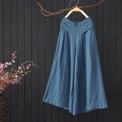 Large Size Linen Comfortable  Nine-Point Wide-Leg Pants Skirt