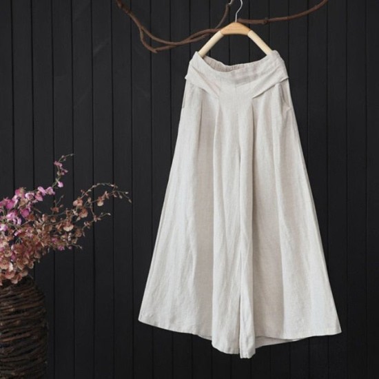 Large Size Linen Comfortable Nine-Point Wide-Leg Pants Skirt Large Size Linen Comfortable Nine-Point Wide-Leg Pants Skirt