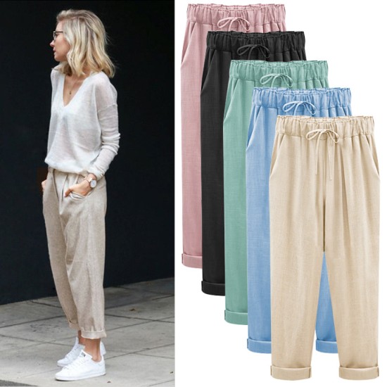 Linen Cotton Candy Color Casual Harem Pant Linen Cotton Candy Color Casual Harem Pant