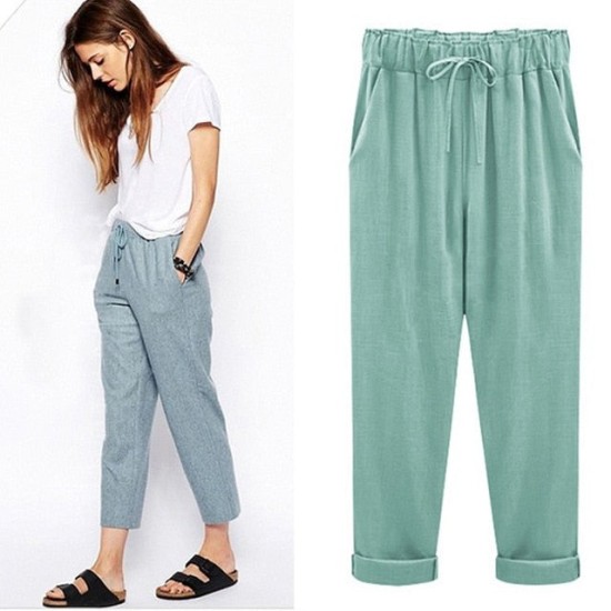 Linen Cotton Candy Color Casual Harem Pant Linen Cotton Candy Color Casual Harem Pant