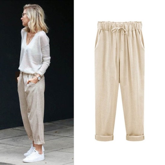 Linen Cotton Candy Color Casual Harem Pant Linen Cotton Candy Color Casual Harem Pant